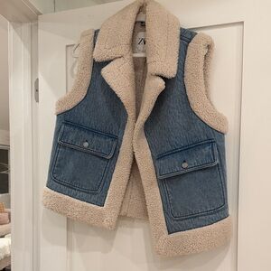 Zara Denim and Cream Sherpa Vest Women’s